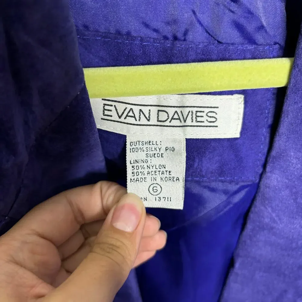 Evan Davies Blue Suede Leather One Button Vintage Blazer Sz 6